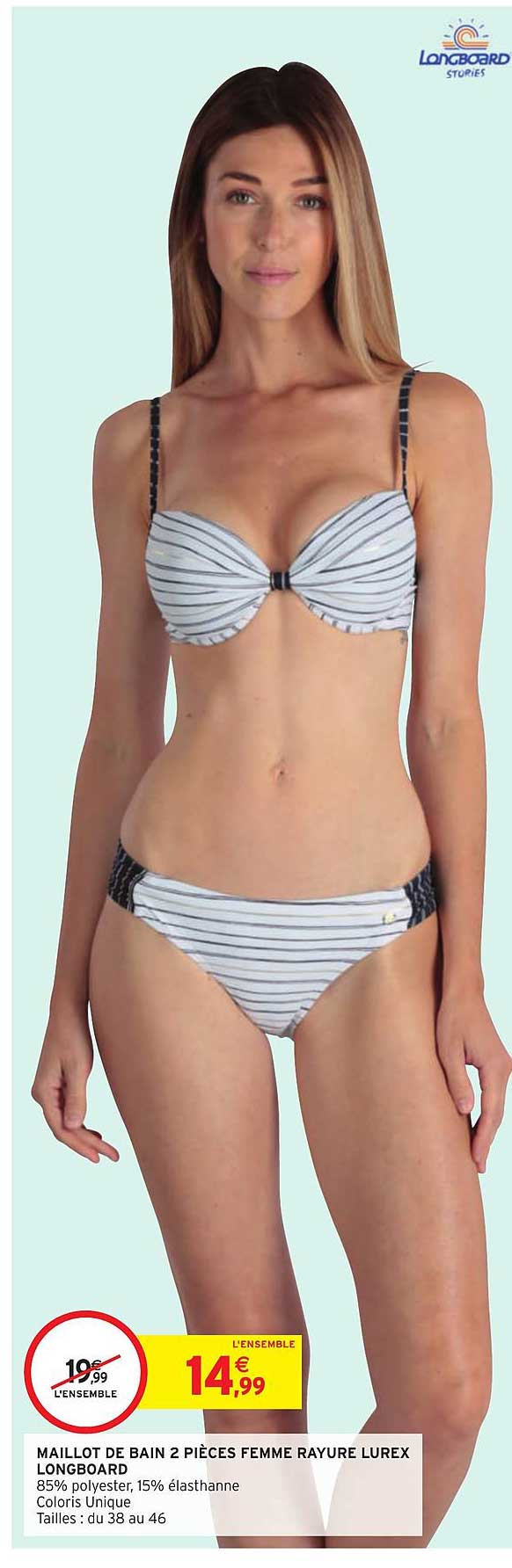 maillot de bain 2 pièces femme rayure lurex longboard