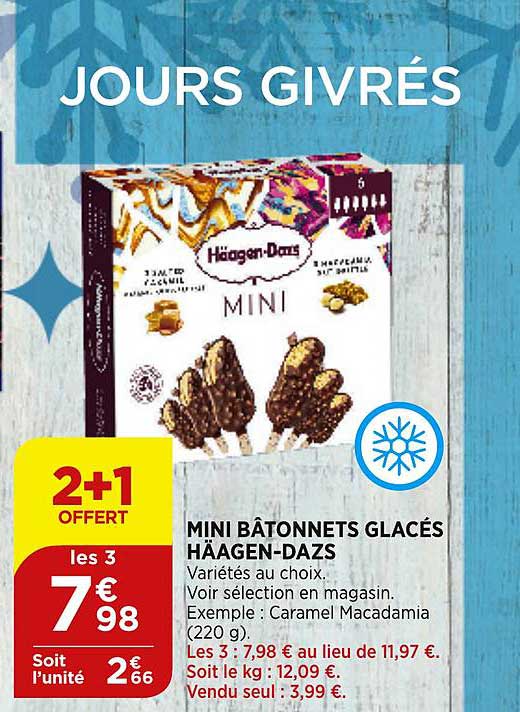 mini bâtonnets glacés häagen dazs 2+1 offert