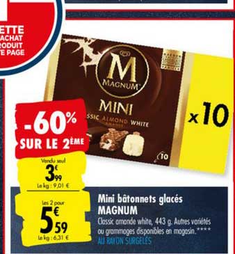 Mini Bâtonnets Glacés Magnum -60% Sur Le 2ème