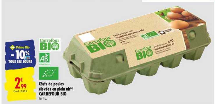 œufs de poules élevées en plein air carrefour bio