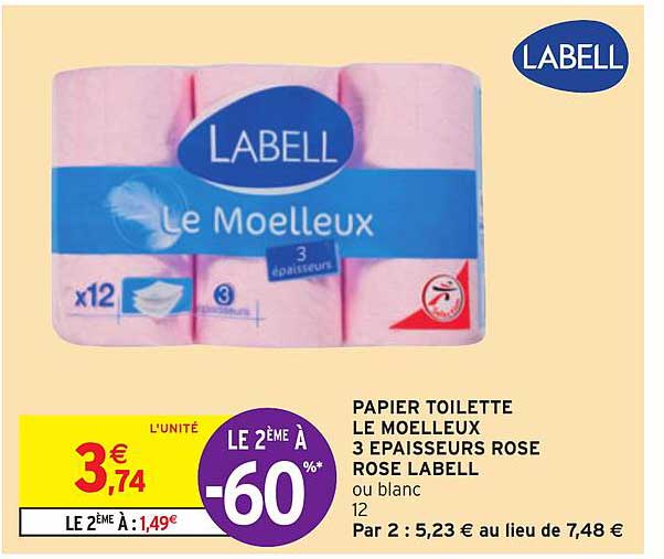 papier toilette le moelleux 3 épaisseurs rose rose labell le 2ème à -60%