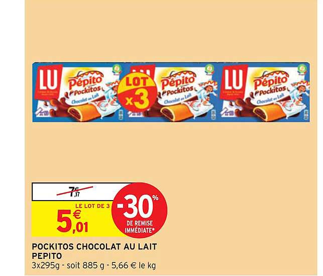 pockitos chocolat au lait pepito -30% de remise immédiate