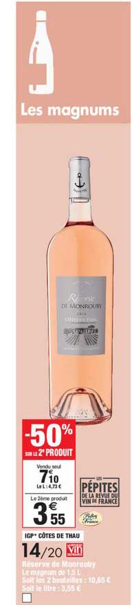 réserve de monrouby igp côtes de thau -50% sur le 2e produit