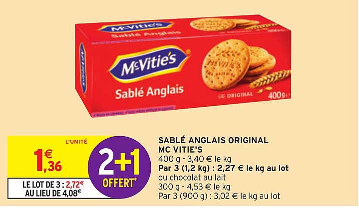 sablé anglais original mc vitie's 2+1 offert
