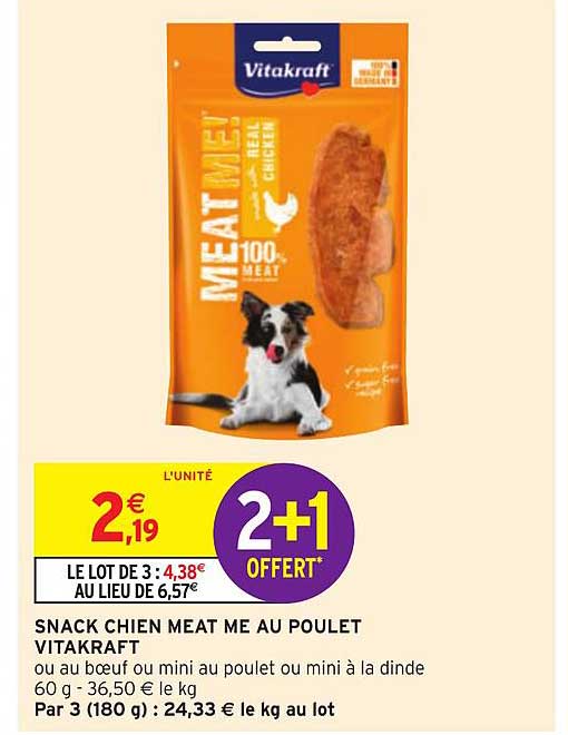 snack chien meat me au poulet vitakraft 2+1 offert