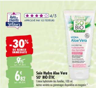 soin hydra aloe vera so' bio étic -30% de remise immédiate