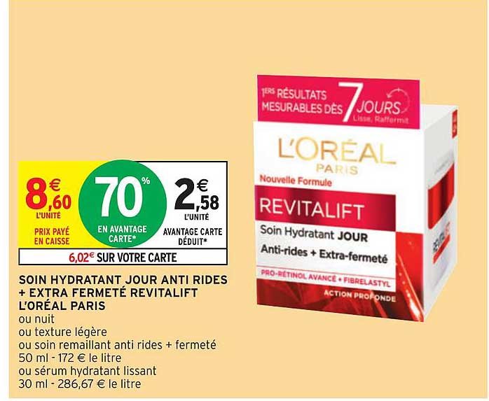 soin hydratant jour anti rides + extra fermeté revitalift l'oréal paris