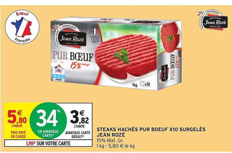 steaks hachés pur boeuf x10 surgelés jean rozé