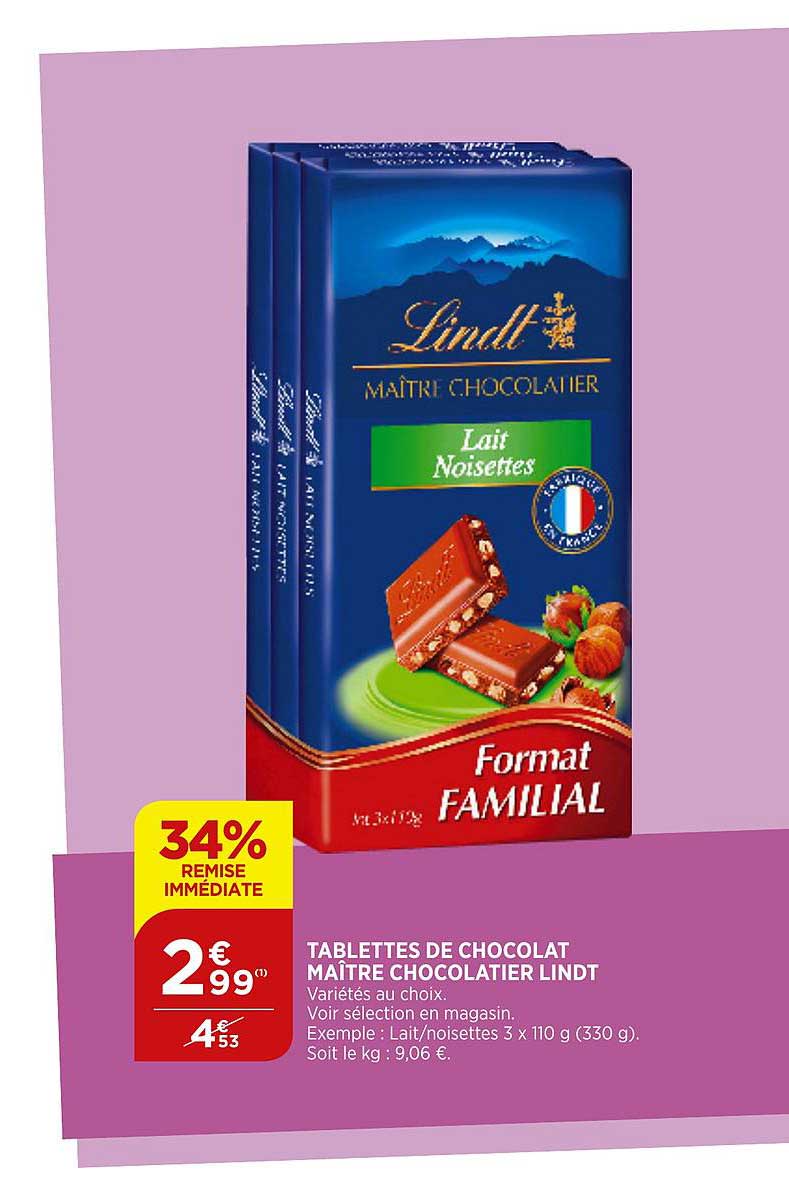 tablettes de chocolat maître chocolatier lindt 34% remise immédiate