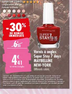 vernis à ongles super stay 7 days maybelline new york -30% de remise immédiate
