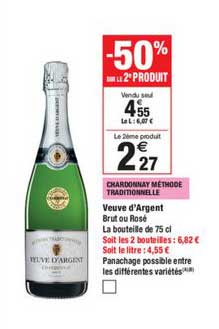 veuve d'argent chardonnay méthode traditionnelle -50% sur le 2e produit