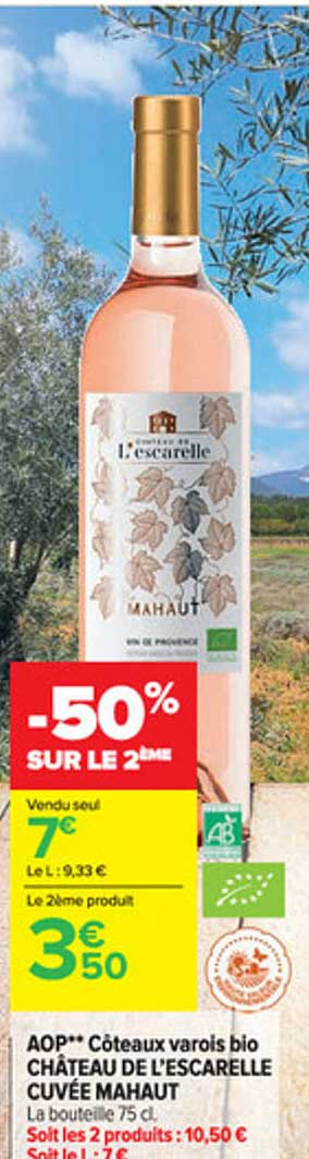 Aop Côteaux Varois Bio Château De L'escarelle Cuvée Mahaut -50% Sur Le 2ème