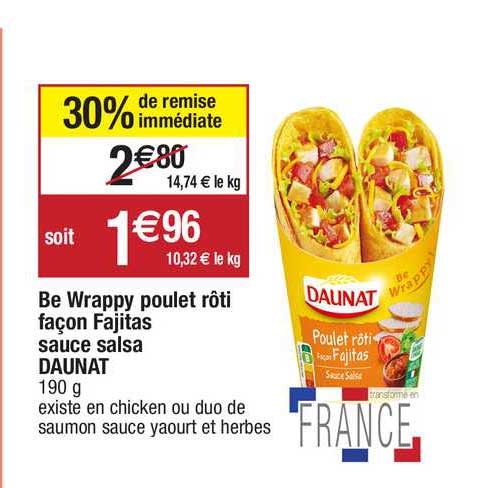 be wrappy poulet rôti façon fajitas sauce salsa daunat