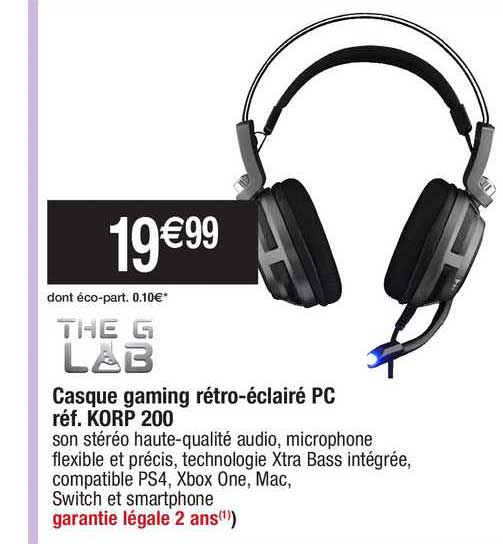 casque gaming rétro-éclairé pc réf. korp 200