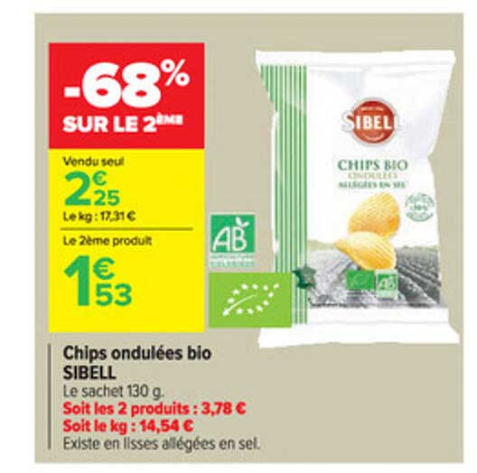 chips ondulées bio sibell -67% sur le 2ème