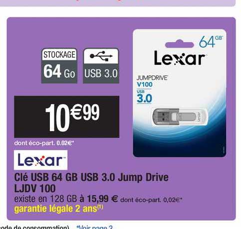 clé usb 64 gb usb 3.0 jump drive ljdv 100 lexar