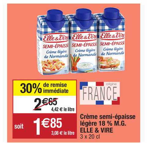 crème semi-épaisse légère 18% m.g. elle & vire
