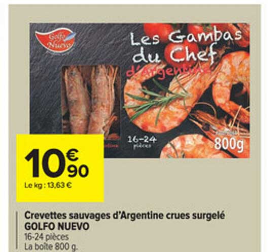 crevettes sauvages d'argentine crues surgelé golfo nuevo