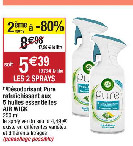 désodorisant pure rafraîchissant aux 5 huiles essentielles air wick