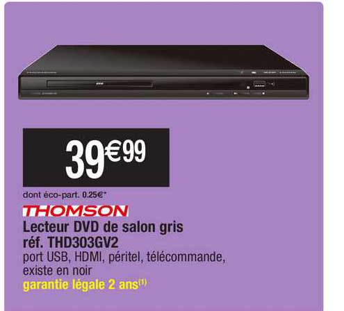 lecteur dvd de salon gris réf. thd303gv2 thomson
