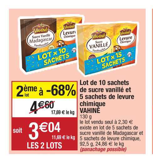 lot de 10 sachets de sucre vanillé et 5 sachets de levure chimique vahiné