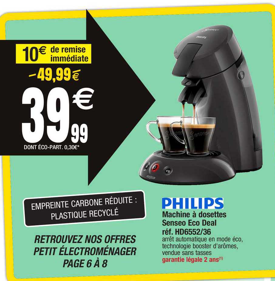 machine à dosettes senseo éco deal réf hd6552-36 philips