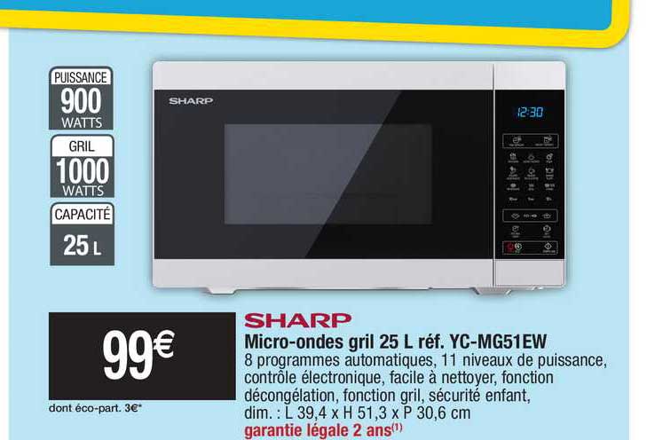 micro-ondes gril 25 l réf. yc-mg51ew sharp