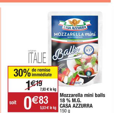 mozzarella mini balls 18% m.g. casa azzurra