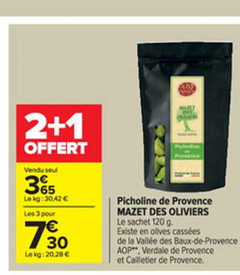 picholine de provence mazet des oliviers 2+1 offert
