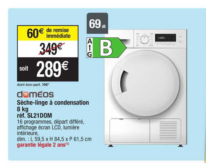 sèche-linge à condensation 8 kg doméos réf sl21dom