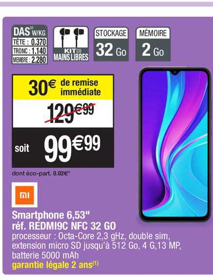 smartphone 6,53" xiaomi redmi9c nfc 32 go