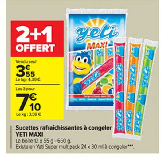 Sucettes Rafraîchissantes à Congeler Yeti Maxi 2+1 Offert