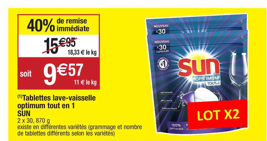 tablettes lave-vaisselle optimum tout en 1 sun
