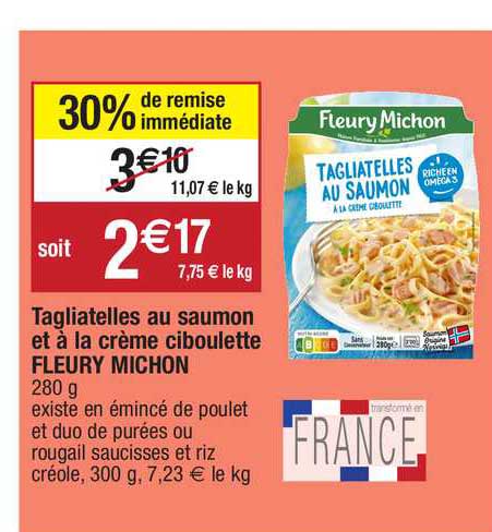 tagliatelles au saumon et à la crème ciboulette fleury michon