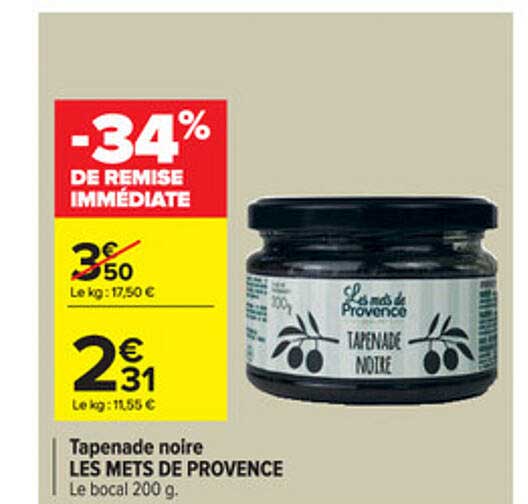 tapenade noire les mets de provence -34% de remise immédiate
