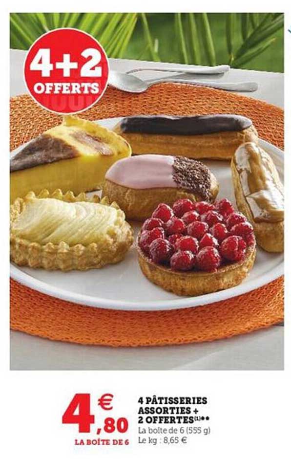 4 pâtisseries assorties + 2 offertes
