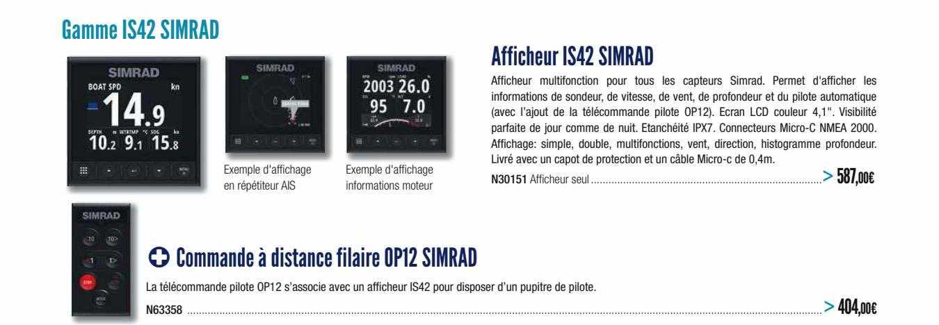 afficheur is42 simrad, commande à distance filaire op12 simrad