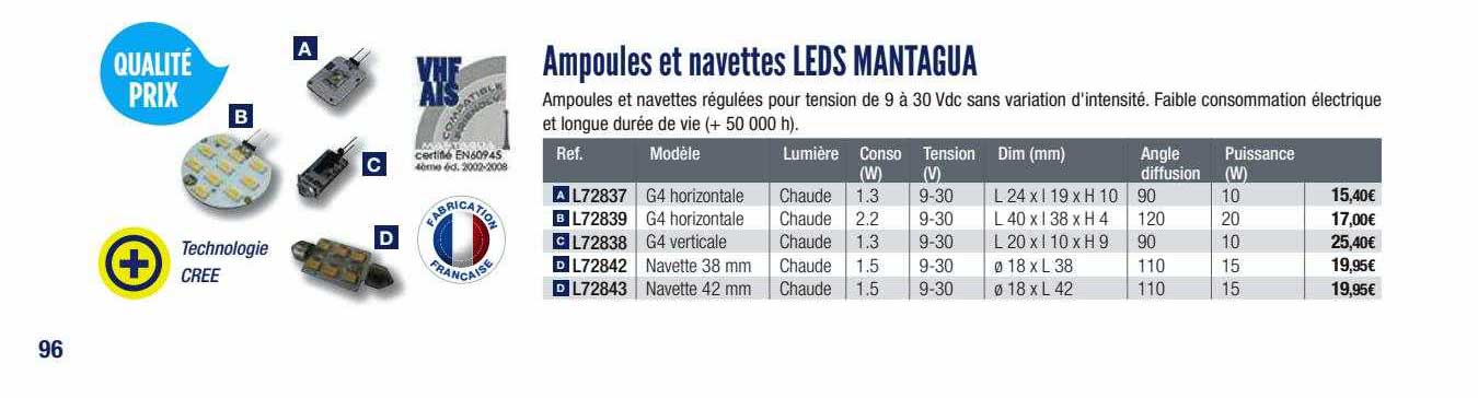 ampoules et navettes leds mantagua