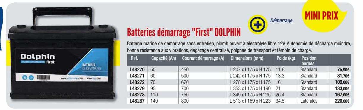 batteries démarrage "first" dolphin