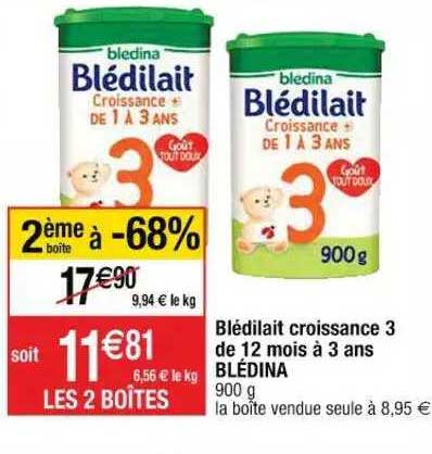 blédilait croissance 3 de 12 mois à 3 ans blédina