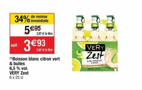 boisson blanc citron vert & bulles 6,5% vol. very zest