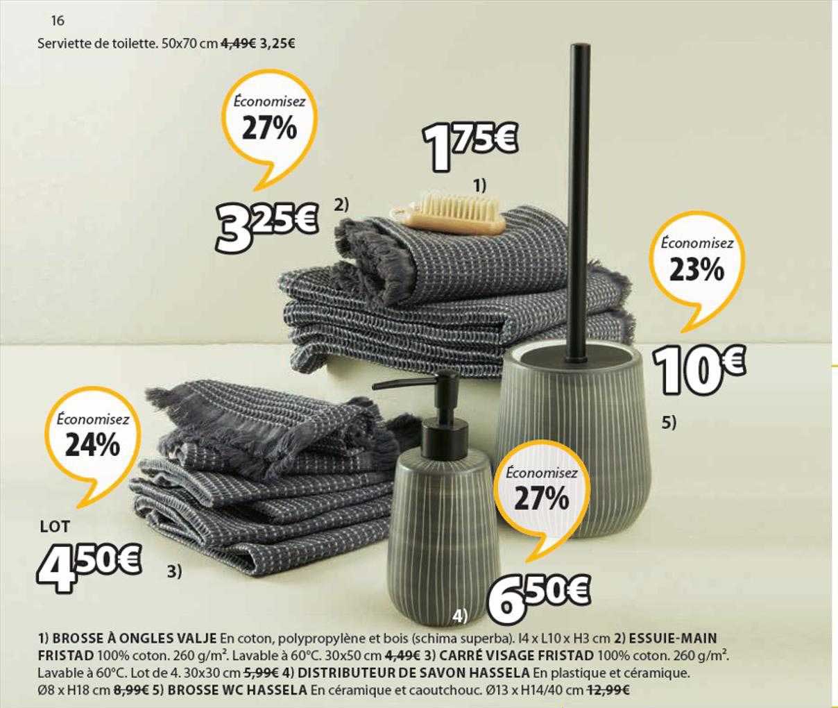 brosse à ongles valje, essuie-main fristad, carré visage fristad, distributeur de savon hassela, brosse wc hassela