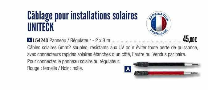 câblage pour installations solaires uniteck