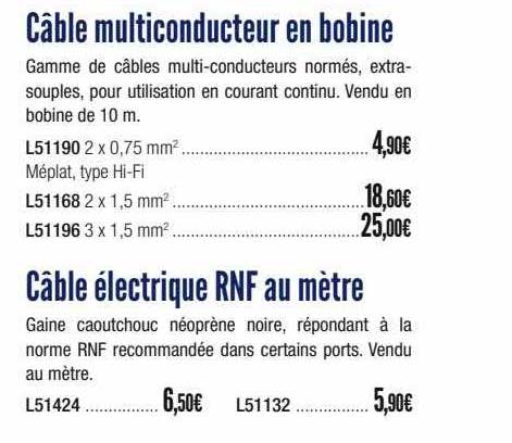 câble multiconducteur en bobine, câble électrique rnf au mètre