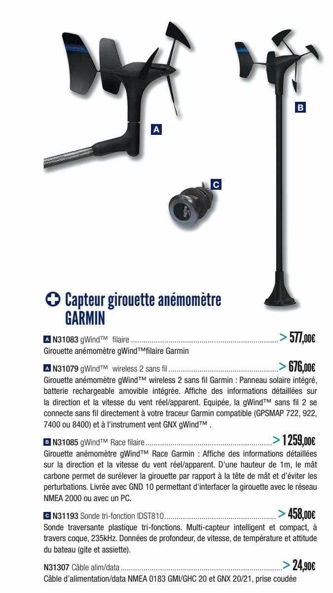 capteur girouette anémomètre garmin