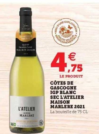 côtes de gascogne igp blanc sec l'atelier maison marlère 2021