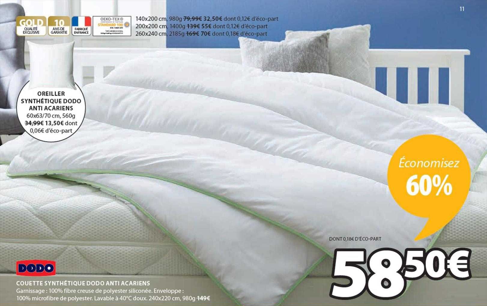 couette synthétique dodo anti acariens