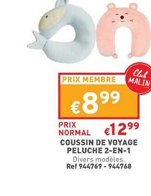 coussin de voyage peluche 2-en-1