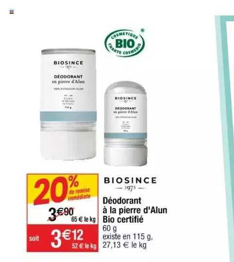 déodorant à la pierre d'alun bio certifié biosince