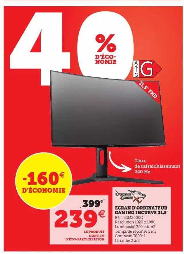 écran d'ordinateur gaming incurvé 31,5"
